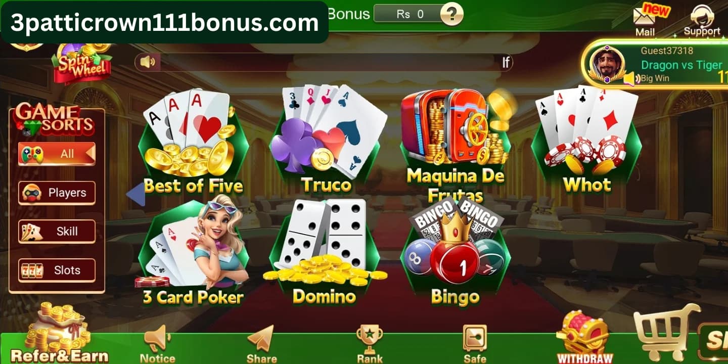 3 Patti Crown 111 Bonus — Bonuses & lobby